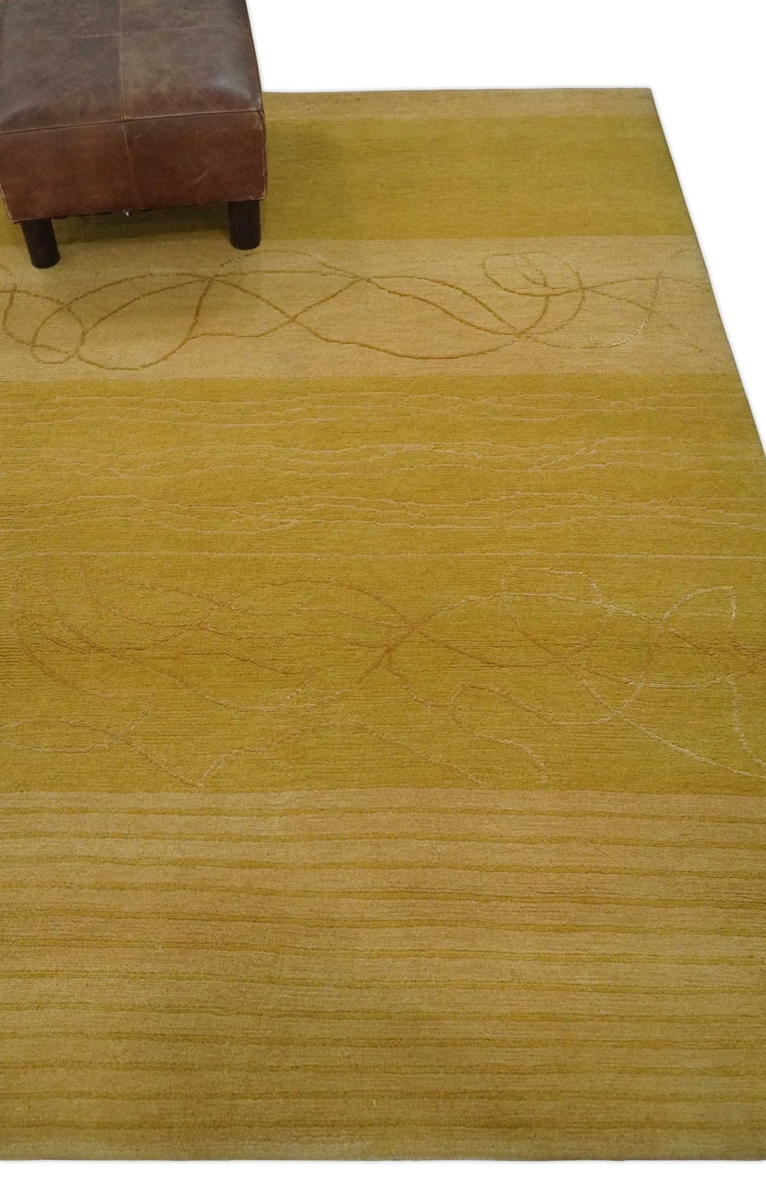 Gold and Brown Hand knotted Stripes 4x6 wool and Art Silk area Rug - The Rug Decor