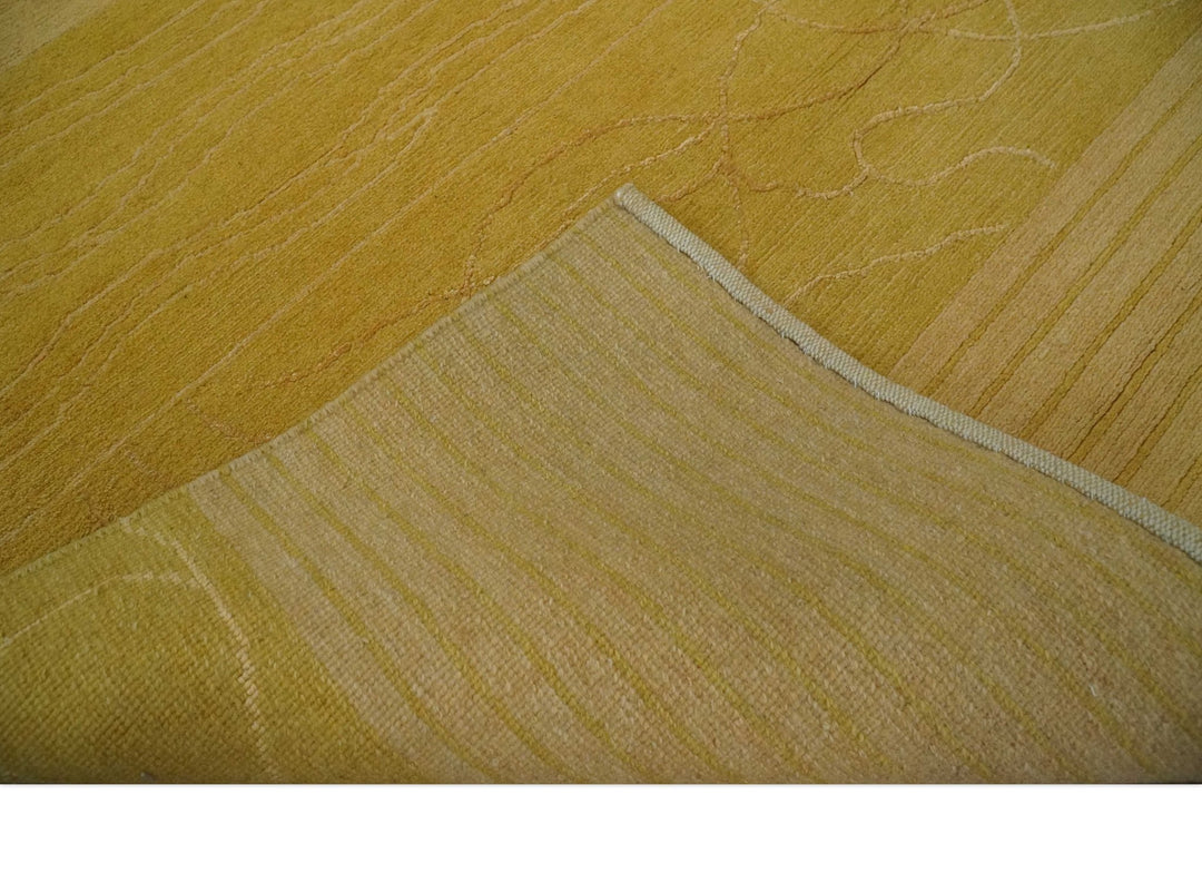 Gold and Brown Hand knotted Stripes 4x6 wool and Art Silk area Rug - The Rug Decor