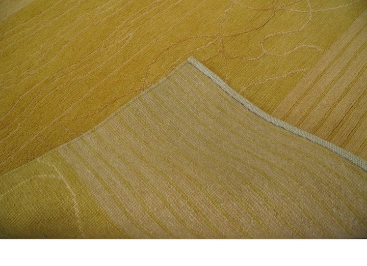 Gold and Brown Hand knotted Stripes 4x6 wool and Art Silk area Rug - The Rug Decor