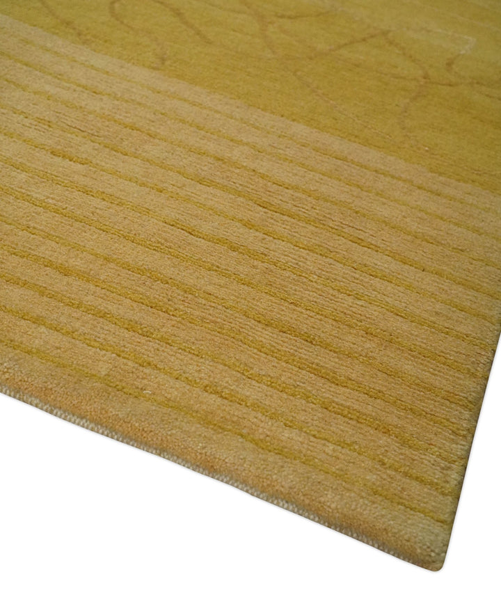 Gold and Brown Hand knotted Stripes 4x6 wool and Art Silk area Rug - The Rug Decor