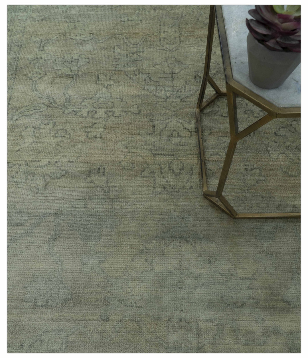 Gray And Beige Traditional Oushak Design 5.8x8.6 Hand Knotted Wool Area Rug - The Rug Decor