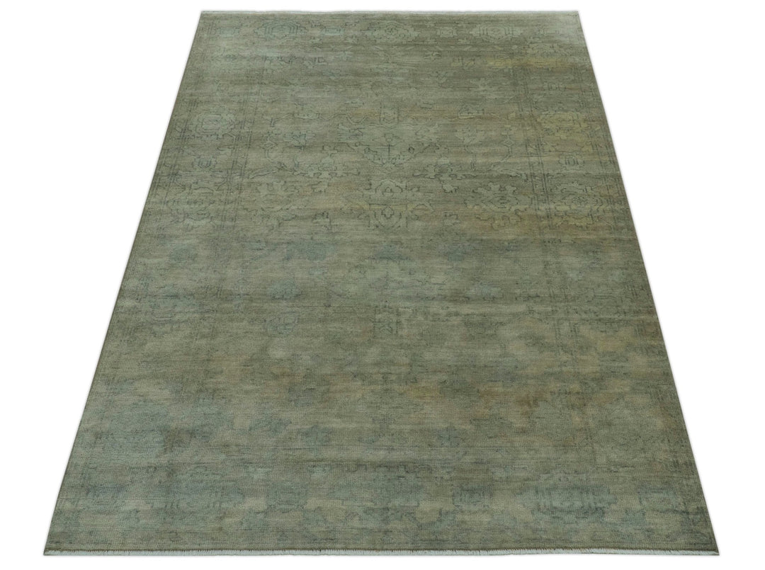 Gray And Beige Traditional Oushak Design 5.8x8.6 Hand Knotted Wool Area Rug - The Rug Decor