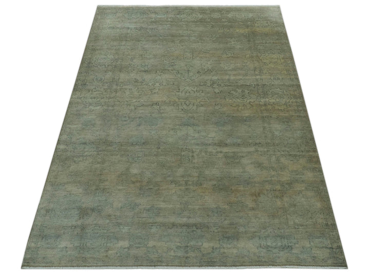 Gray And Beige Traditional Oushak Design 5.8x8.6 Hand Knotted Wool Area Rug - The Rug Decor