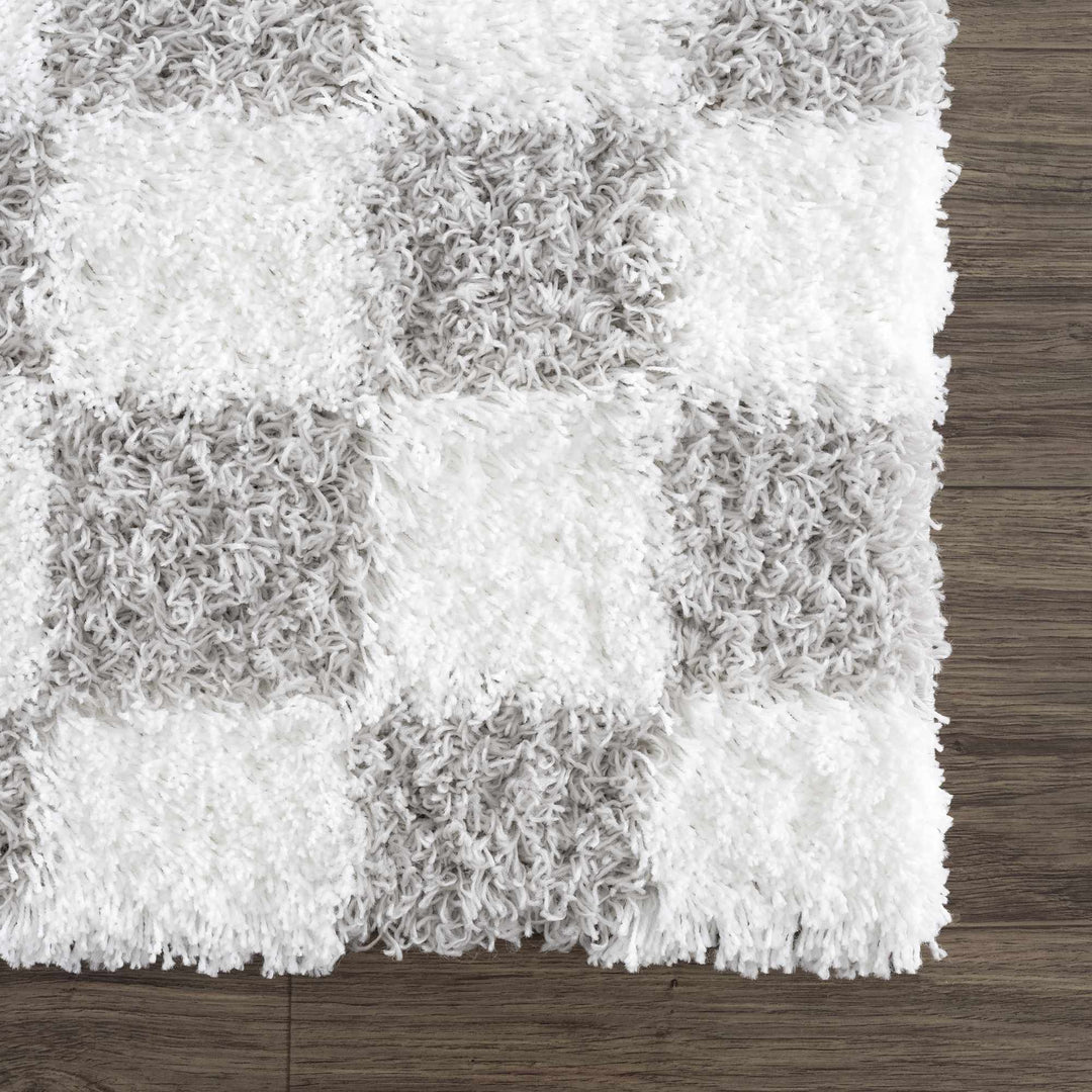 Gray and Ivory Modern Checker Board Plush Pile Moroccan style Area Rug - The Rug Decor
