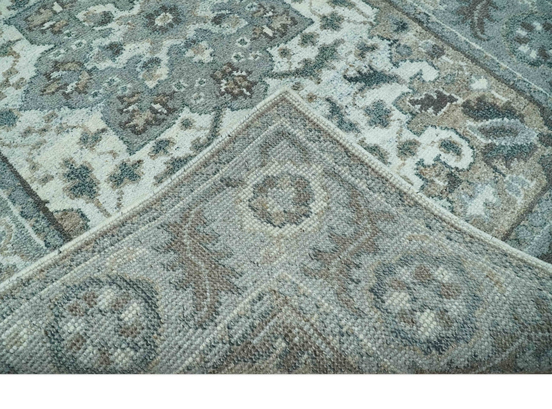 Gray and Ivory Traditional Heriz Hand Knotted 5x8 wool area rug - The Rug Decor