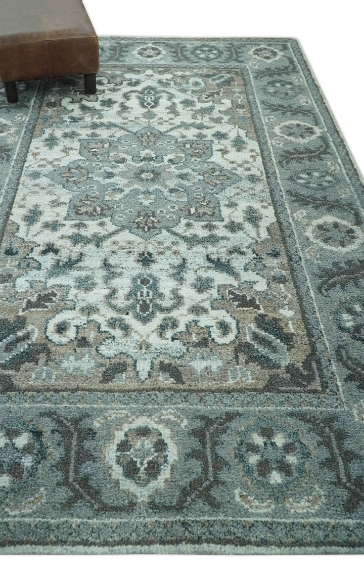 Gray and Ivory Traditional Heriz Hand Knotted 5x8 wool area rug - The Rug Decor