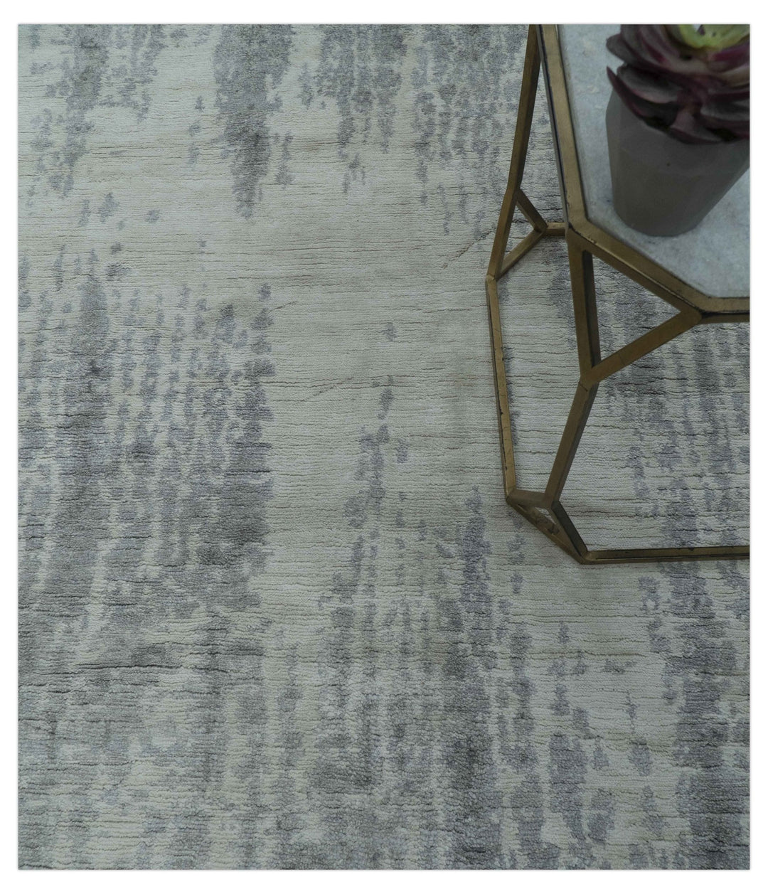 Gray And Silver Modern Abstract Design Hand Knotted Bamboo Silk Area Rug - The Rug Decor