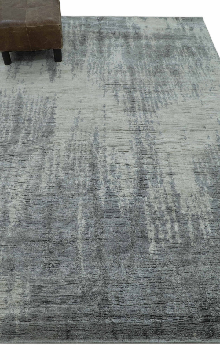 Gray And Silver Modern Abstract Design Hand Knotted Bamboo Silk Area Rug - The Rug Decor