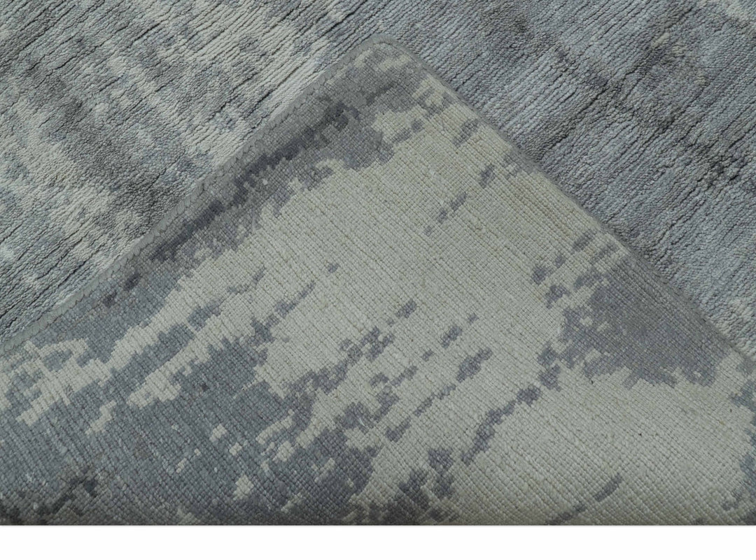 Gray And Silver Modern Abstract Design Hand Knotted Bamboo Silk Area Rug - The Rug Decor