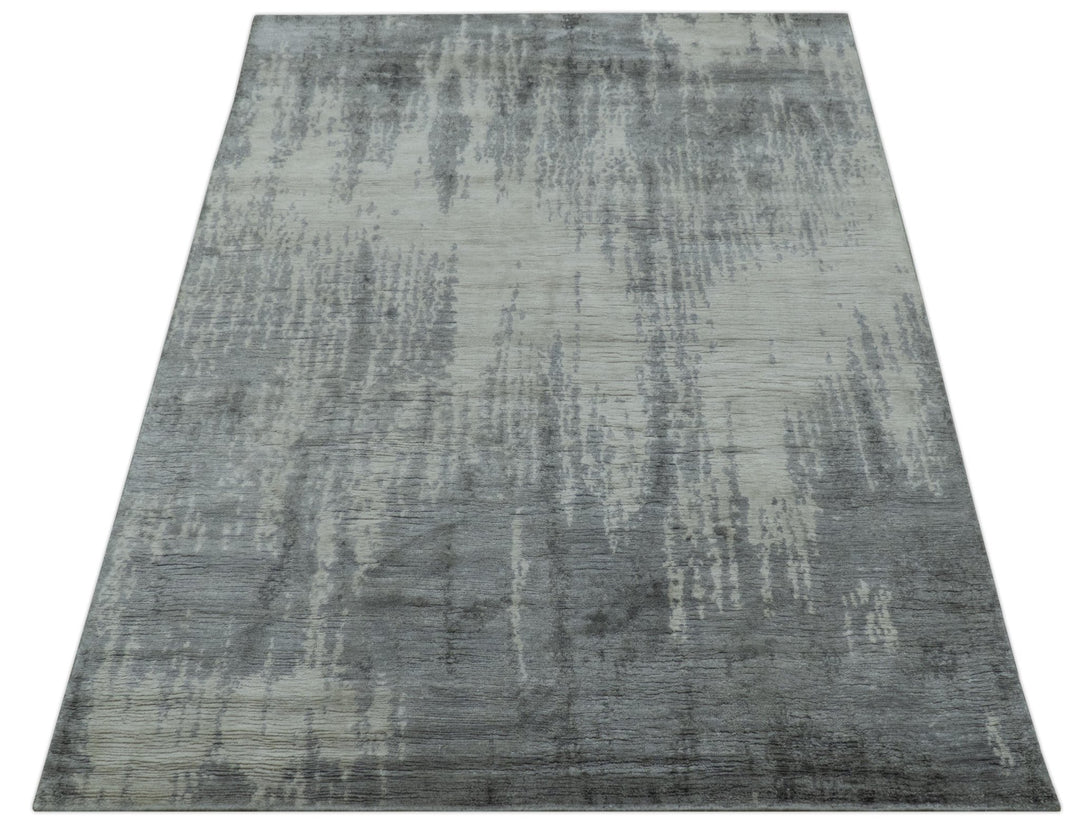 Gray And Silver Modern Abstract Design Hand Knotted Bamboo Silk Area Rug - The Rug Decor