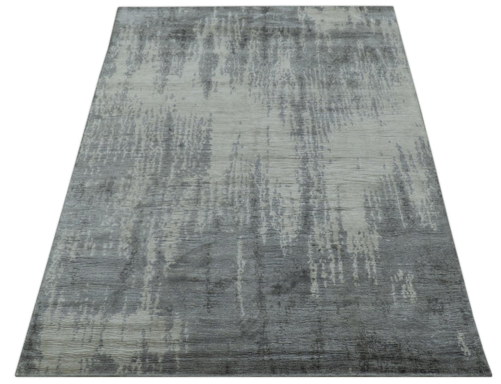 Gray And Silver Modern Abstract Design Hand Knotted Bamboo Silk Area Rug - The Rug Decor