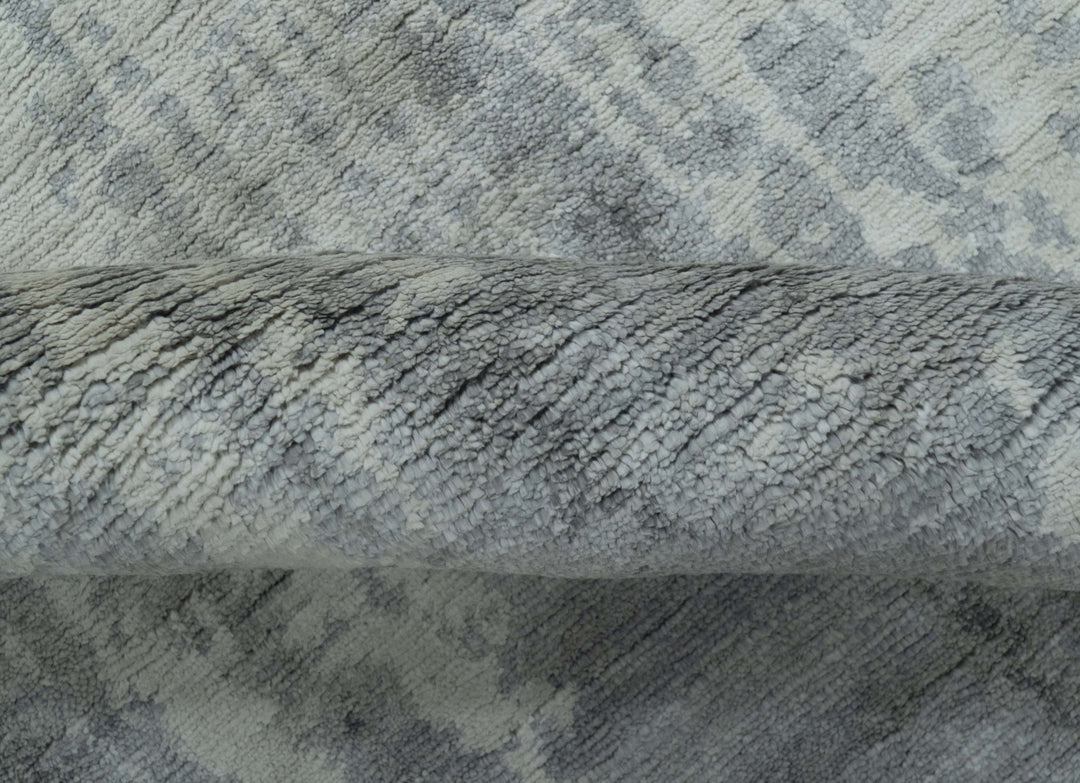 Gray And Silver Modern Abstract Design Hand Knotted Bamboo Silk Area Rug - The Rug Decor