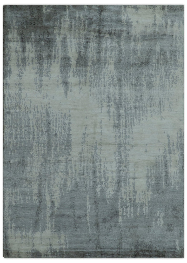 Gray And Silver Modern Abstract Design Hand Knotted Bamboo Silk Area Rug - The Rug Decor
