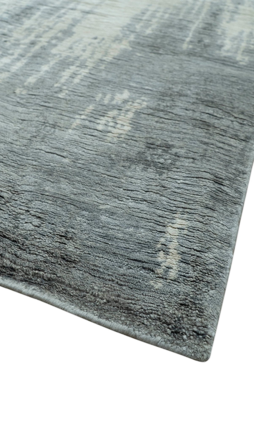 Gray And Silver Modern Abstract Design Hand Knotted Bamboo Silk Area Rug - The Rug Decor