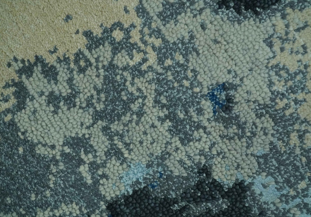 Gray, Blue and Black Modern Abstract 5x8 Hand Knotted wool area rug - The Rug Decor
