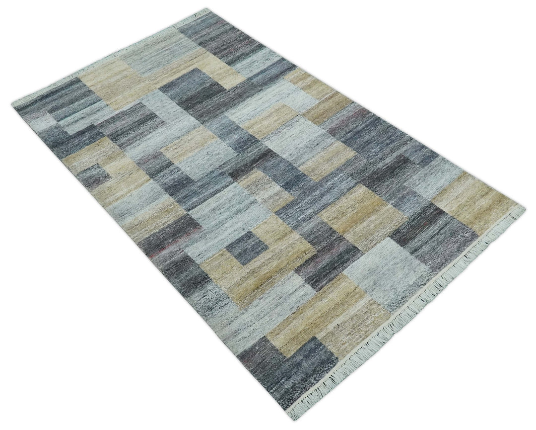 Gray, Charcoal, Ivory and Beige Modern Geometrical 5x8 Pet yarn Area Rug - The Rug Decor