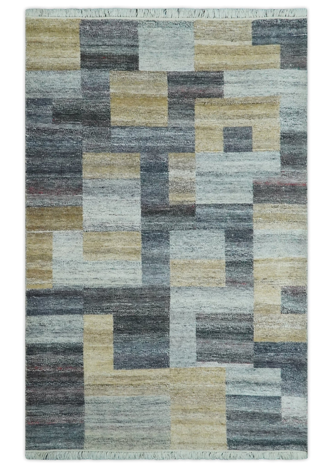 Gray, Charcoal, Ivory and Beige Modern Geometrical 5x8 Pet yarn Area Rug - The Rug Decor