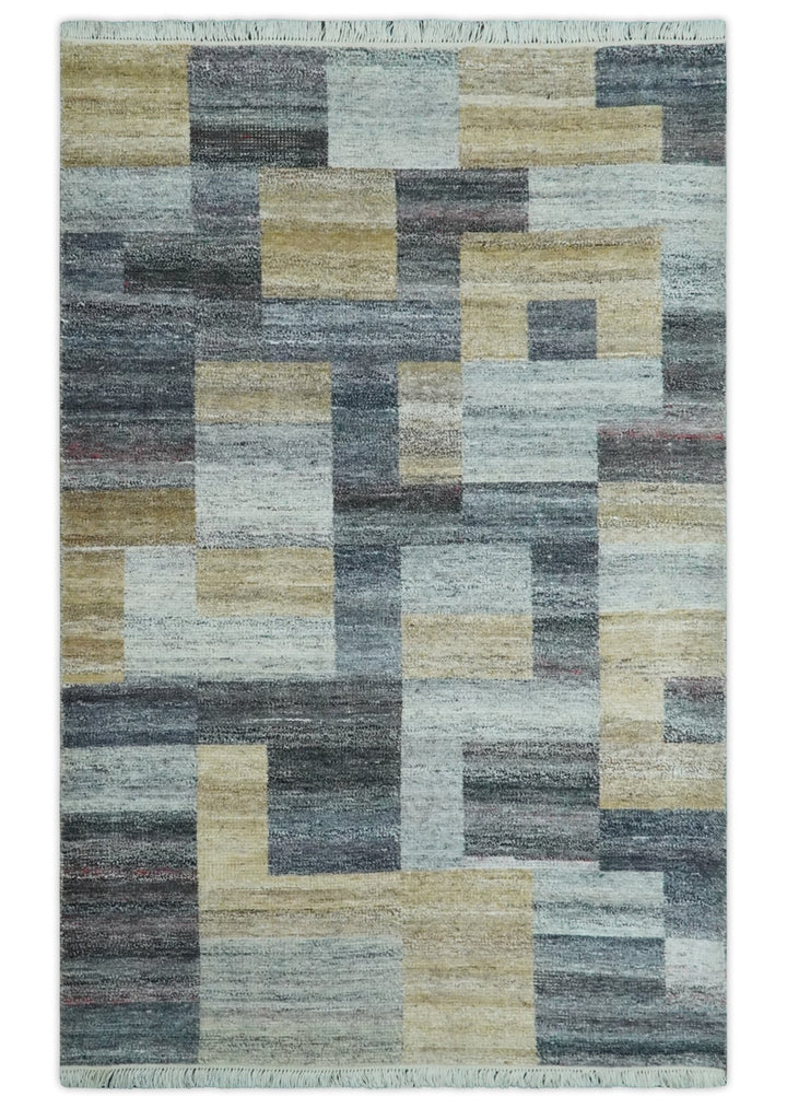 Gray, Charcoal, Ivory and Beige Modern Geometrical 5x8 Pet yarn Area Rug - The Rug Decor