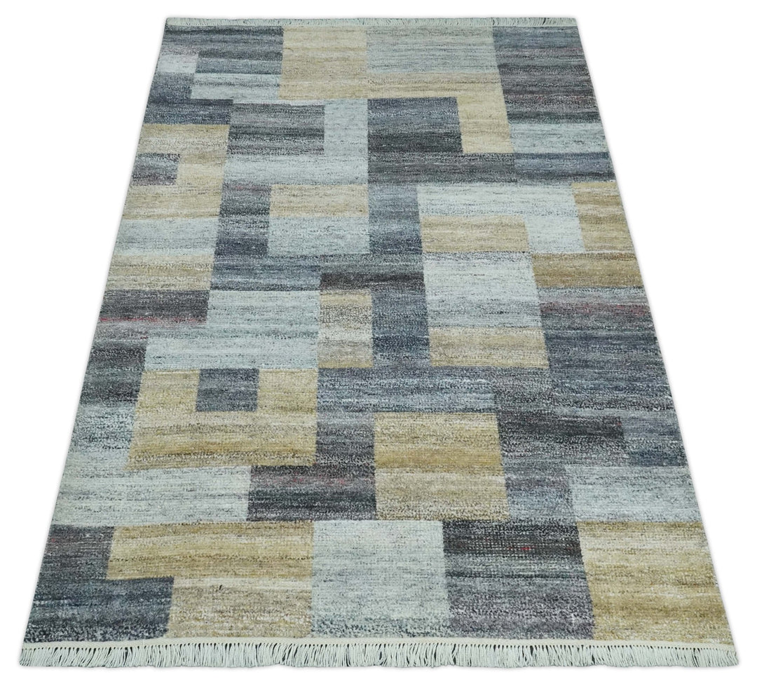 Gray, Charcoal, Ivory and Beige Modern Geometrical 5x8 Pet yarn Area Rug - The Rug Decor