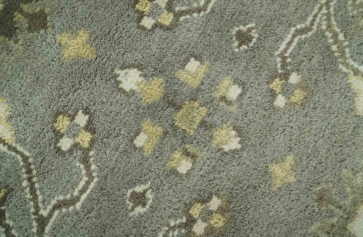 Gray, Ivory and Beige 6x8.8 Hand Knotted Traditional Oushak wool area rug - The Rug Decor
