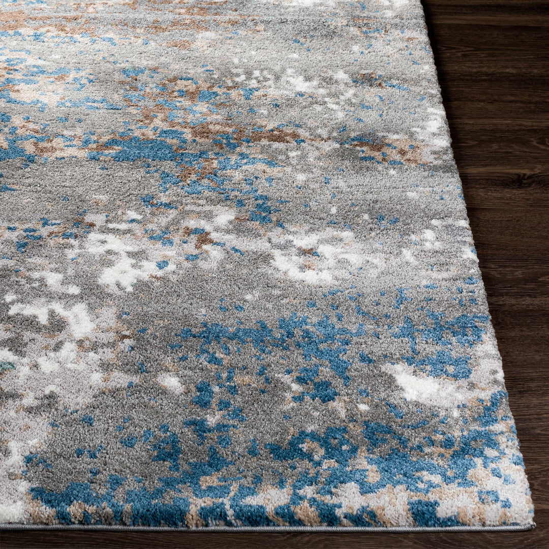 Gray, Ivory and Blue Modern Abstract Contemporary area rug - The Rug Decor