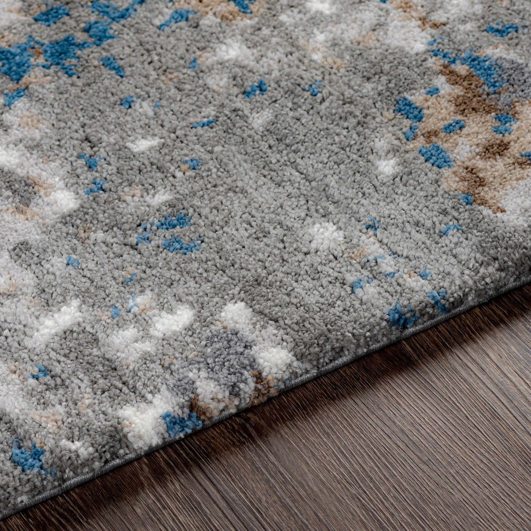 Gray, Ivory and Blue Modern Abstract Contemporary area rug - The Rug Decor