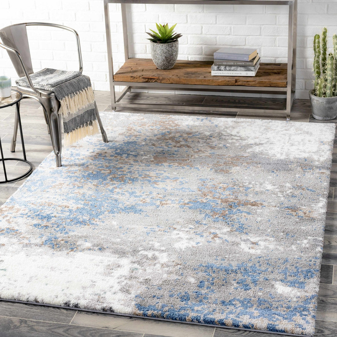 Gray, Ivory and Blue Modern Abstract Contemporary area rug - The Rug Decor