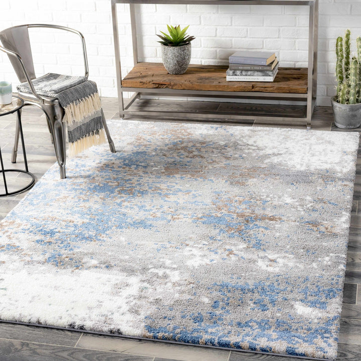 Gray, Ivory and Blue Modern Abstract Contemporary area rug - The Rug Decor