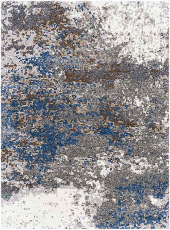 Gray, Ivory and Blue Modern Abstract Contemporary area rug - The Rug Decor