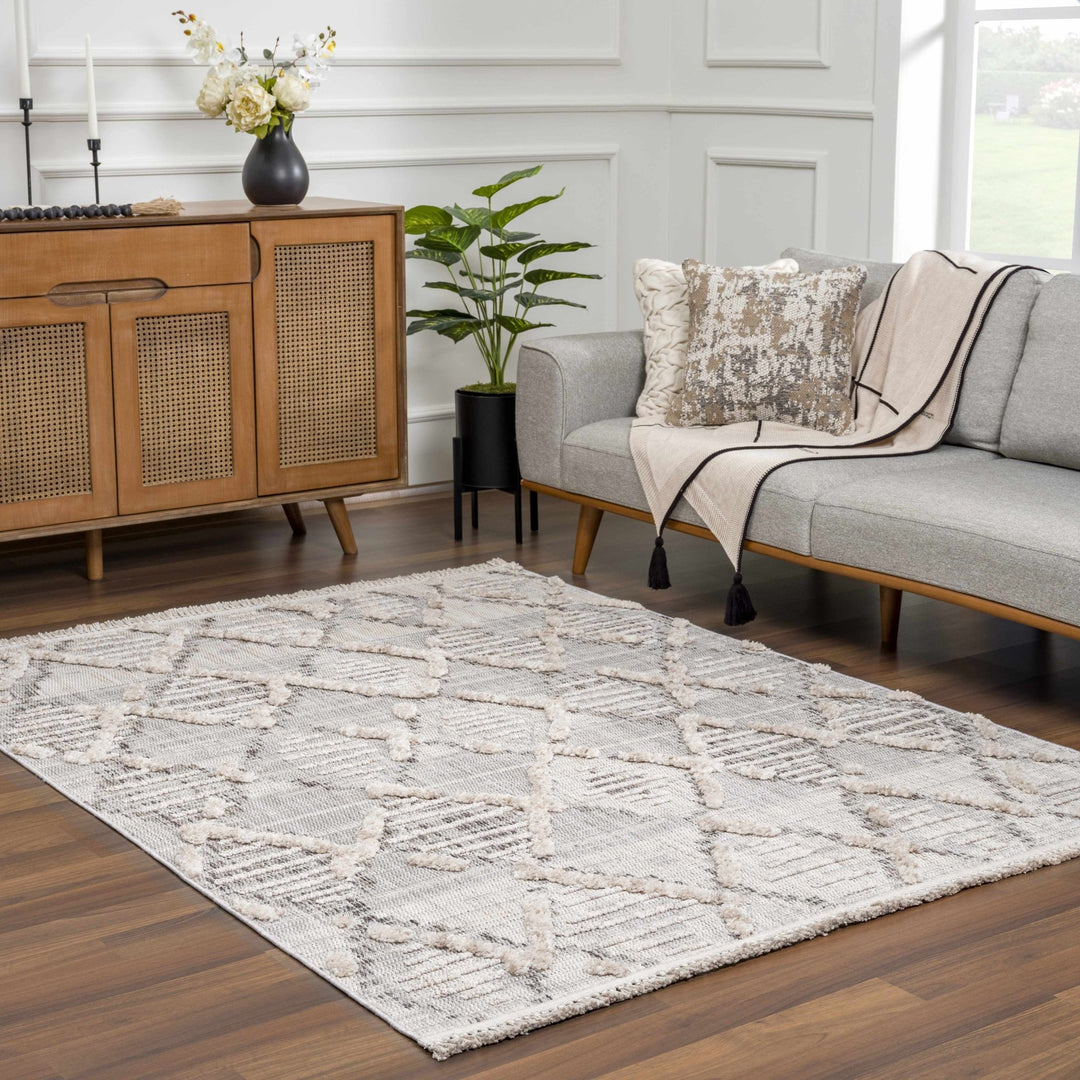 Gray, Silver and Brown Geometrical Texture Area Rug - The Rug Decor