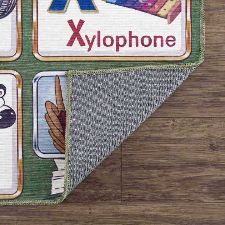 Green and Ivory Colorful Alphabets Washable Kids Rug, Perfect for kids room - The Rug Decor