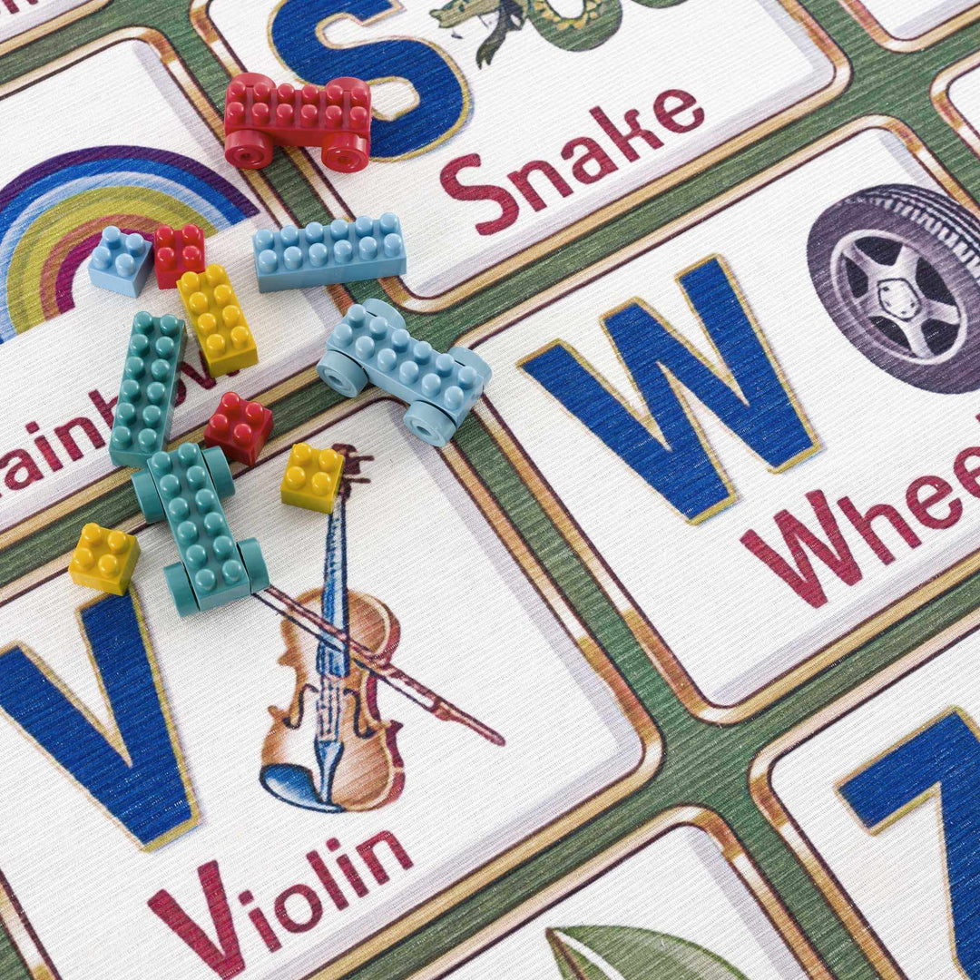 Green and Ivory Colorful Alphabets Washable Kids Rug, Perfect for kids room - The Rug Decor