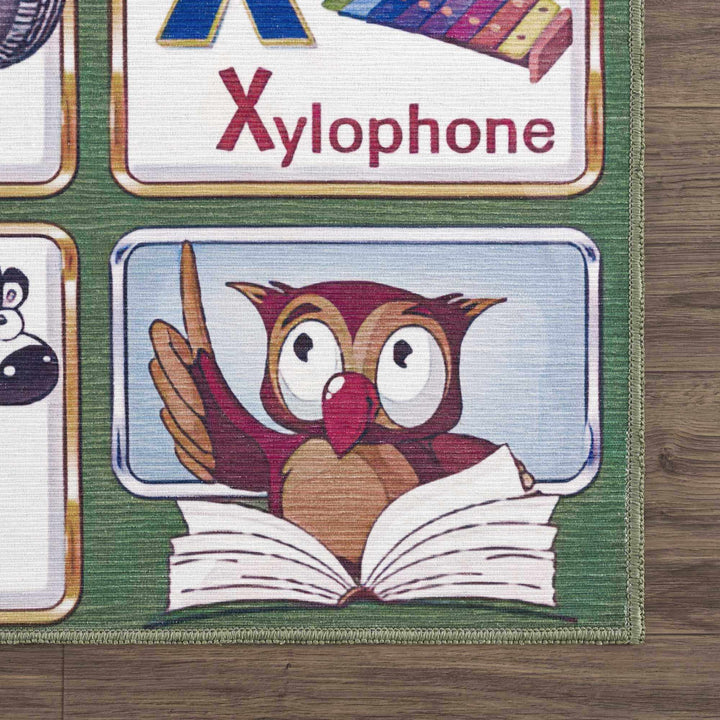 Green and Ivory Colorful Alphabets Washable Kids Rug, Perfect for kids room - The Rug Decor