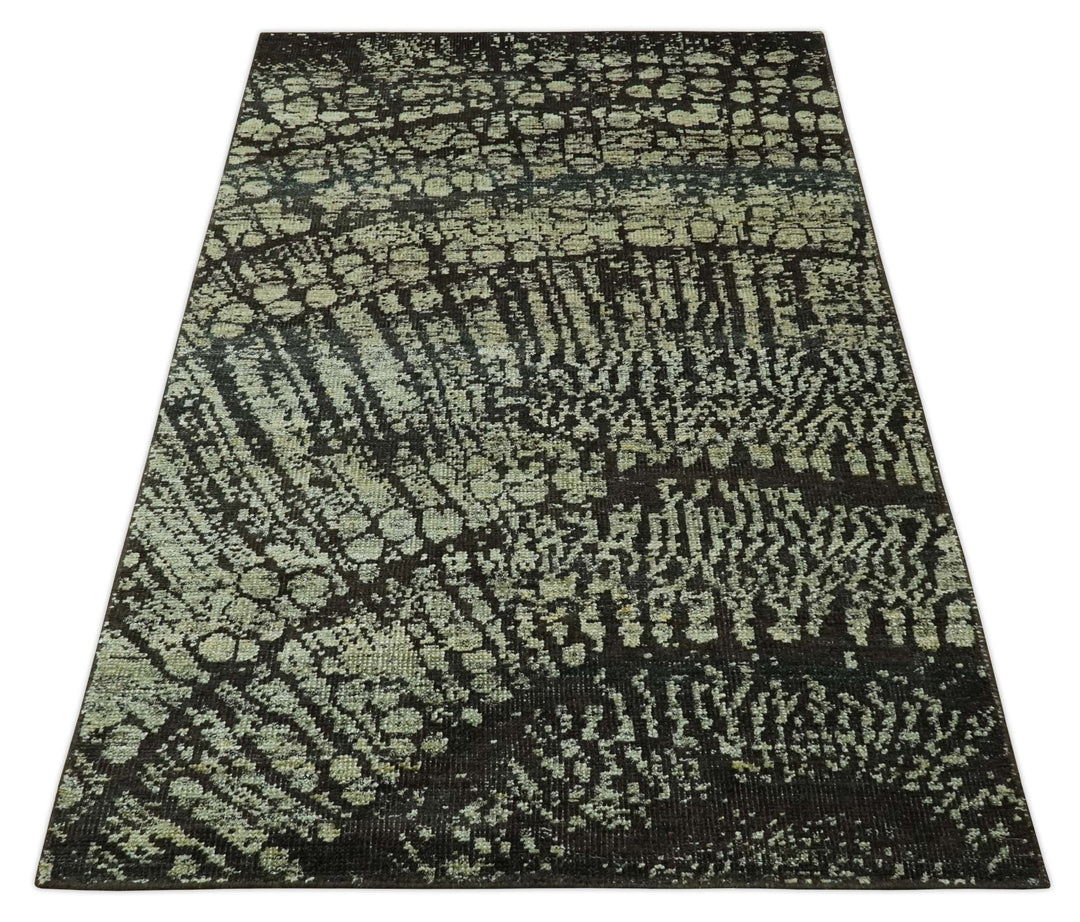 Green and Olive Modern Abstract 5x8 Hand knotted wool area Rug - The Rug Decor
