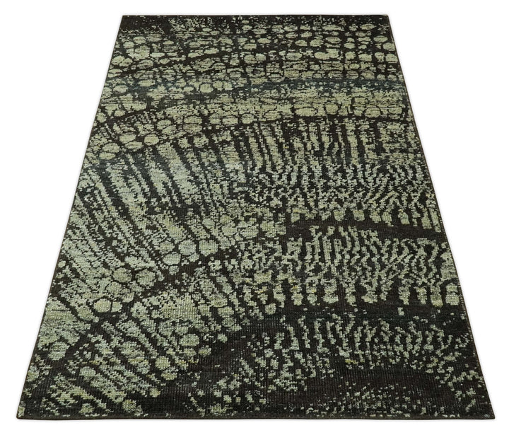Green and Olive Modern Abstract 5x8 Hand knotted wool area Rug - The Rug Decor