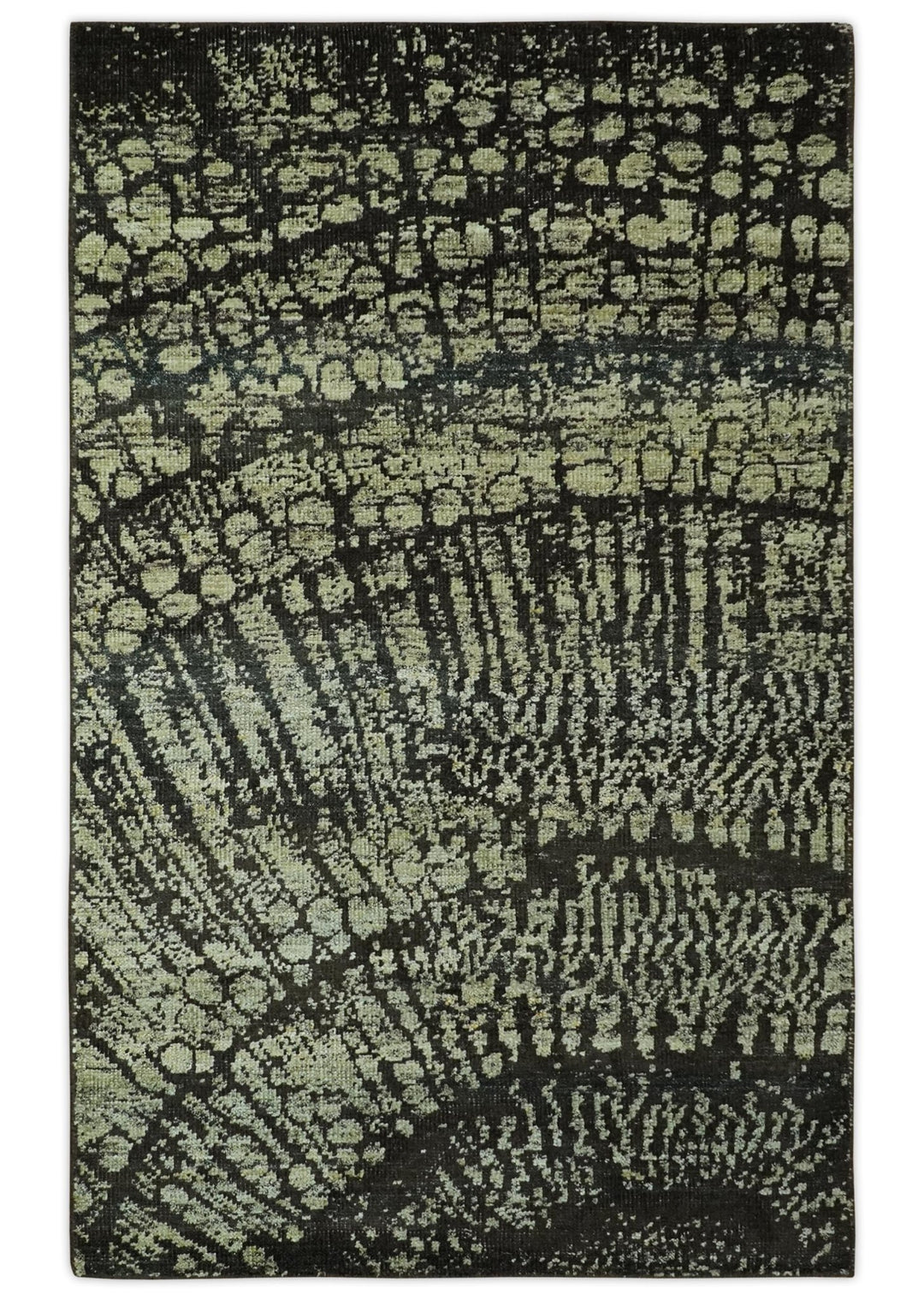 Green and Olive Modern Abstract 5x8 Hand knotted wool area Rug - The Rug Decor