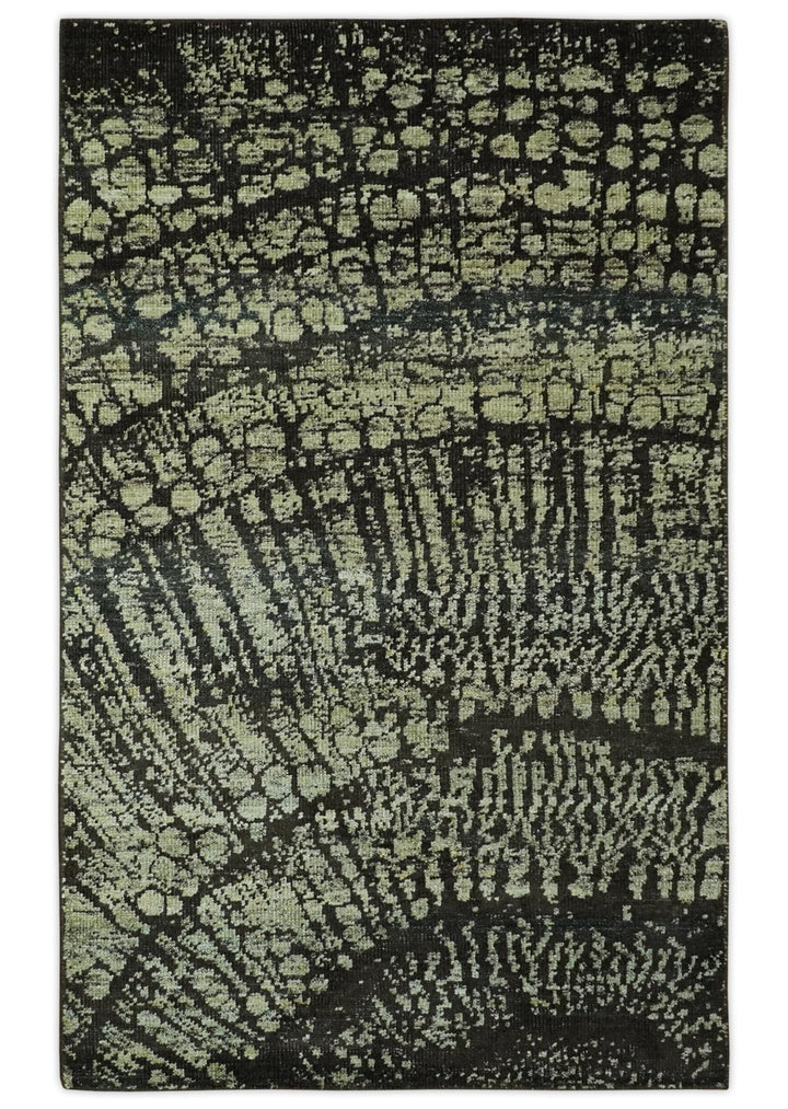 Green and Olive Modern Abstract 5x8 Hand knotted wool area Rug - The Rug Decor