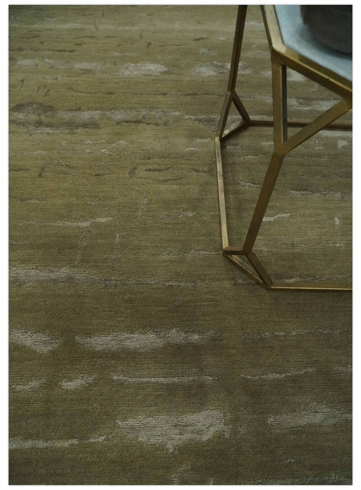 Green and Silver Modern Abstract Hand loom 5x7 wool and Art Silk Area Rug - The Rug Decor