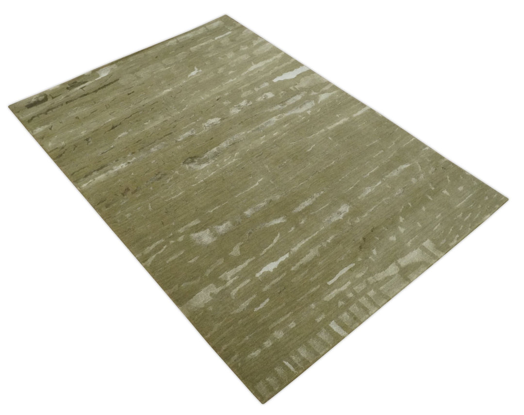 Green and Silver Modern Abstract Hand loom 5x7 wool and Art Silk Area Rug - The Rug Decor