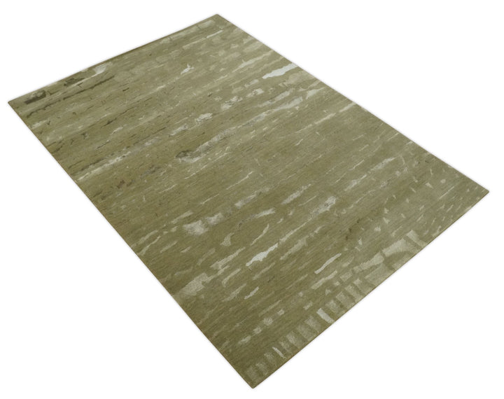 Green and Silver Modern Abstract Hand loom 5x7 wool and Art Silk Area Rug - The Rug Decor