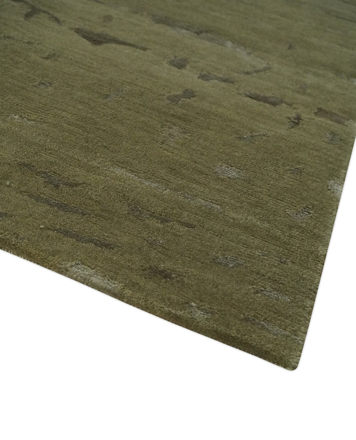 Green and Silver Modern Abstract Hand loom 5x7 wool and Art Silk Area Rug - The Rug Decor