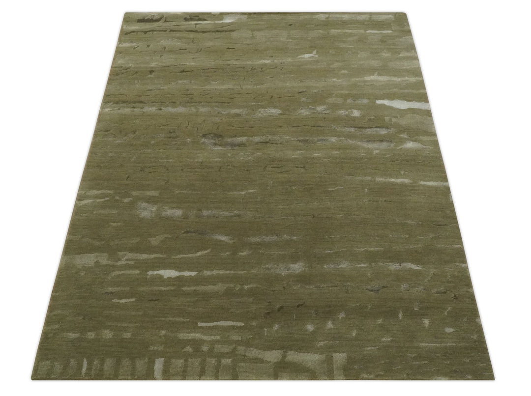 Green and Silver Modern Abstract Hand loom 5x7 wool and Art Silk Area Rug - The Rug Decor