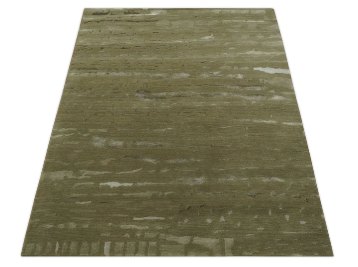 Green and Silver Modern Abstract Hand loom 5x7 wool and Art Silk Area Rug - The Rug Decor
