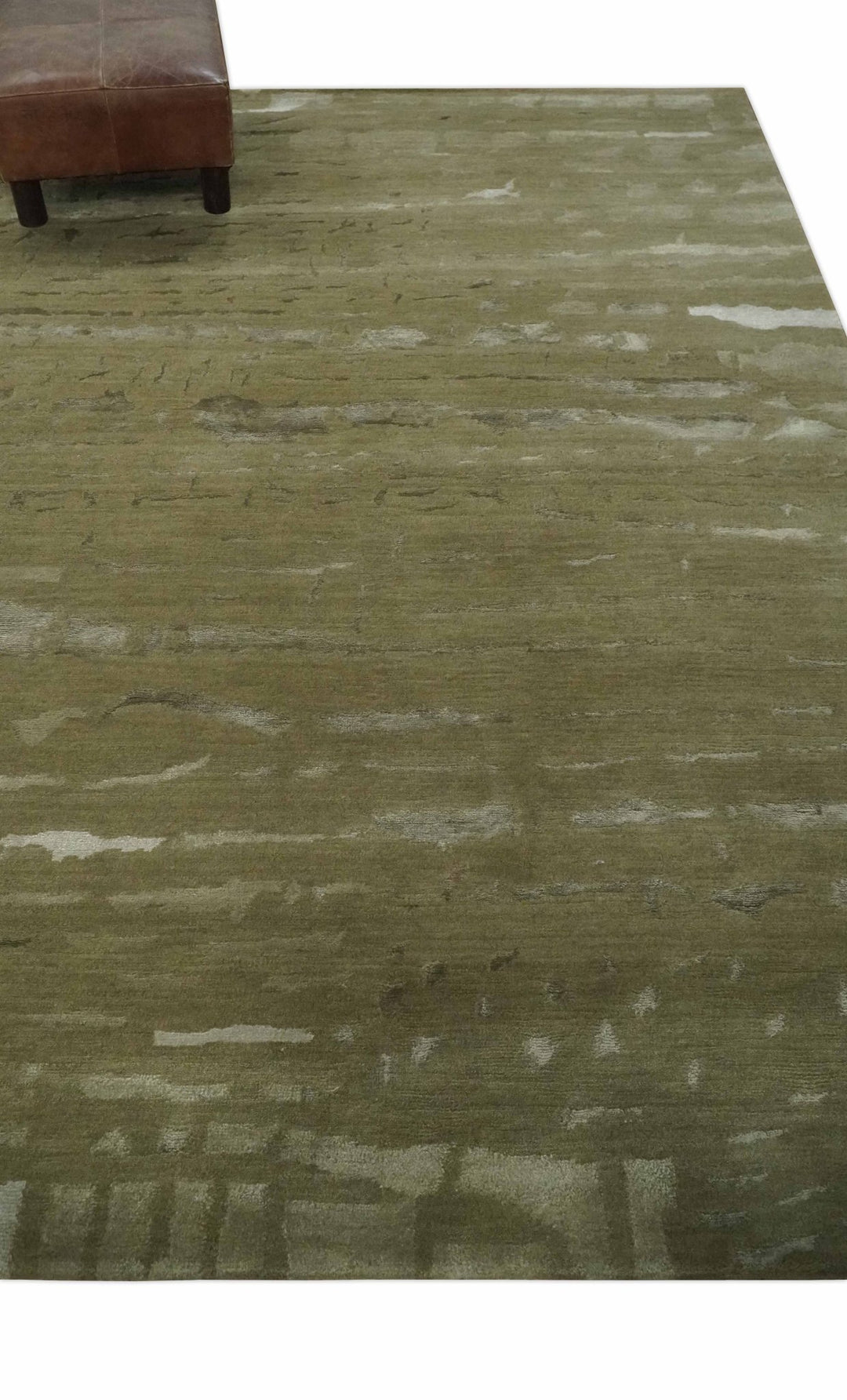 Green and Silver Modern Abstract Hand loom 5x7 wool and Art Silk Area Rug - The Rug Decor