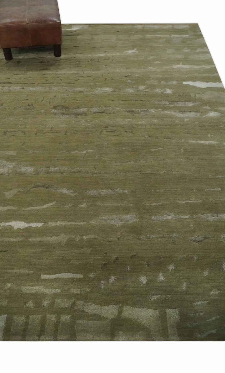 Green and Silver Modern Abstract Hand loom 5x7 wool and Art Silk Area Rug - The Rug Decor