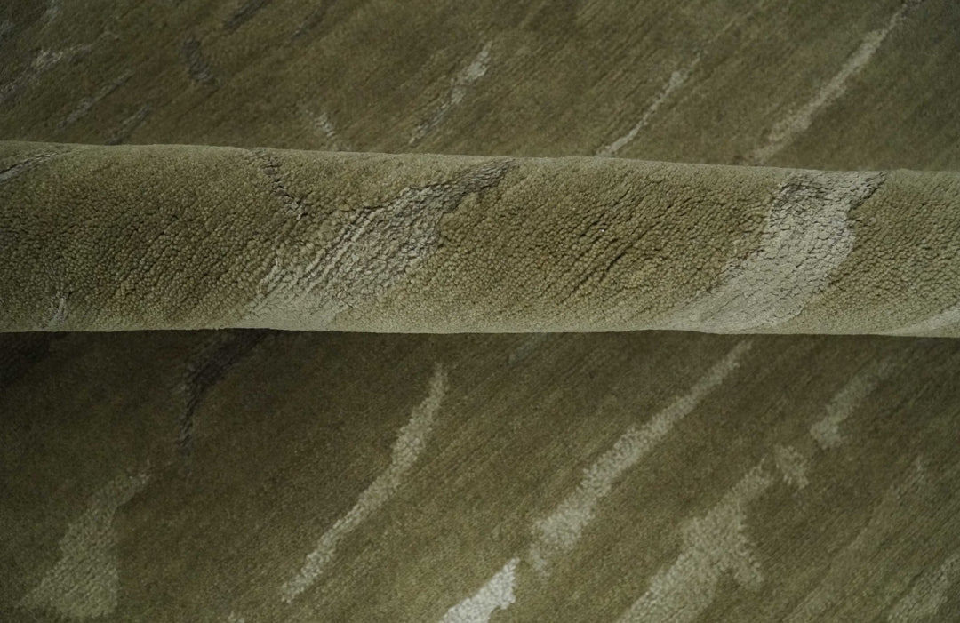 Green and Silver Modern Abstract Hand loom 5x7 wool and Art Silk Area Rug - The Rug Decor