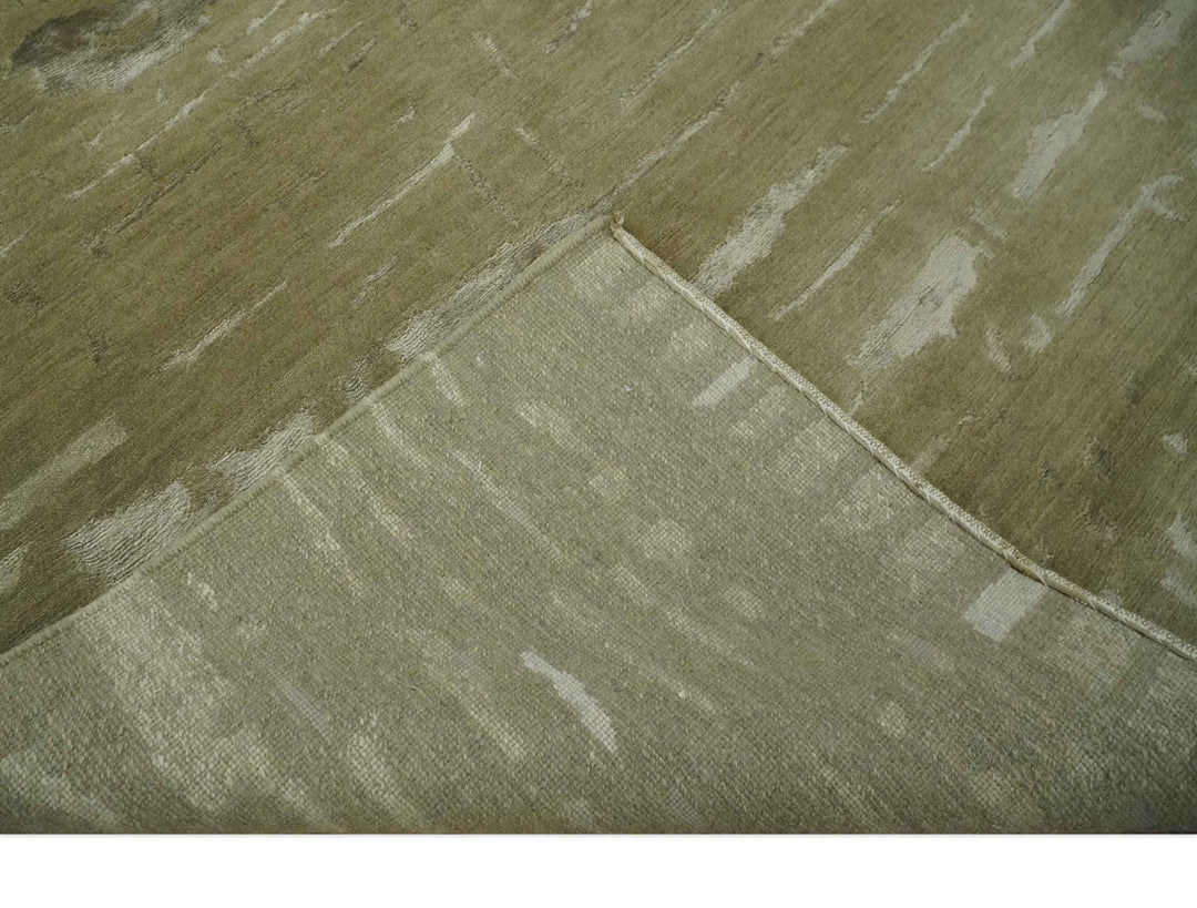 Green and Silver Modern Abstract Hand loom 5x7 wool and Art Silk Area Rug - The Rug Decor