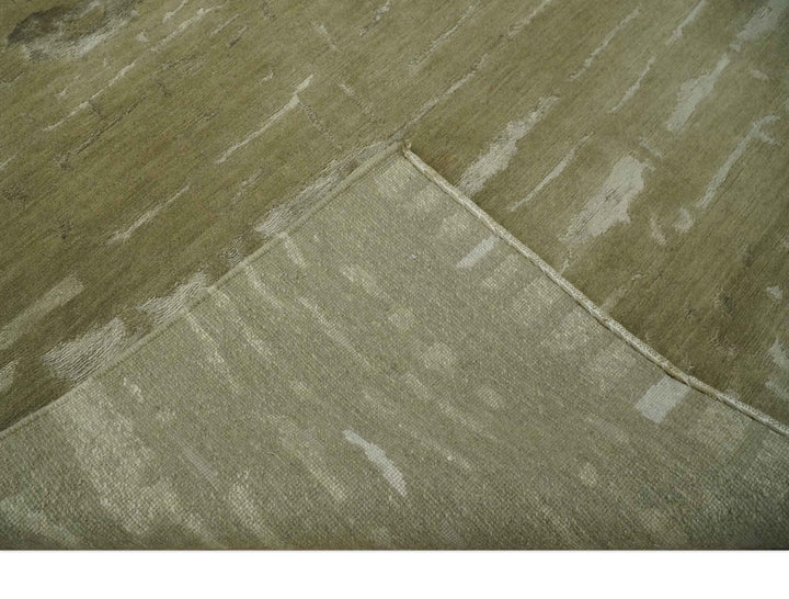 Green and Silver Modern Abstract Hand loom 5x7 wool and Art Silk Area Rug - The Rug Decor