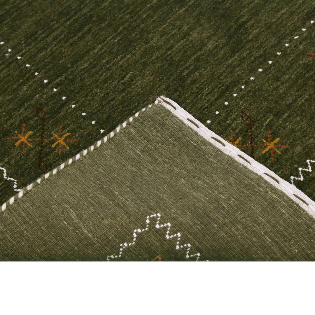 Green Modern Gabbeh Border Design Hand Loomed Wool Area Rug - The Rug Decor