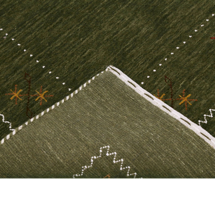 Green Modern Gabbeh Border Design Hand Loomed Wool Area Rug - The Rug Decor